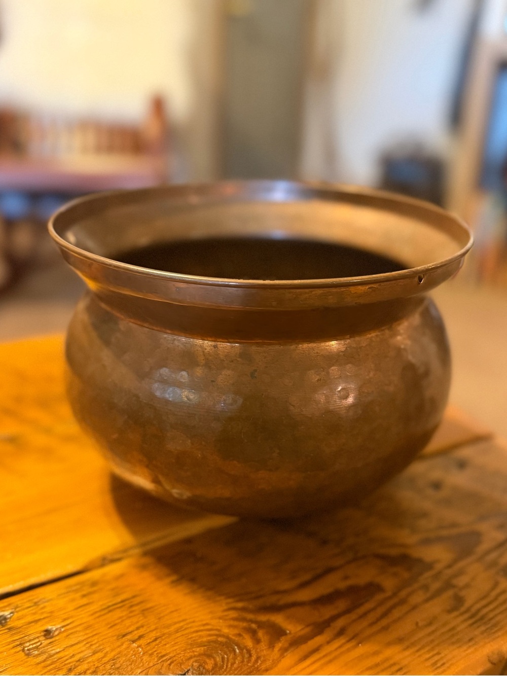 Vintage Hammered Copper Spittoon with Aged Patina